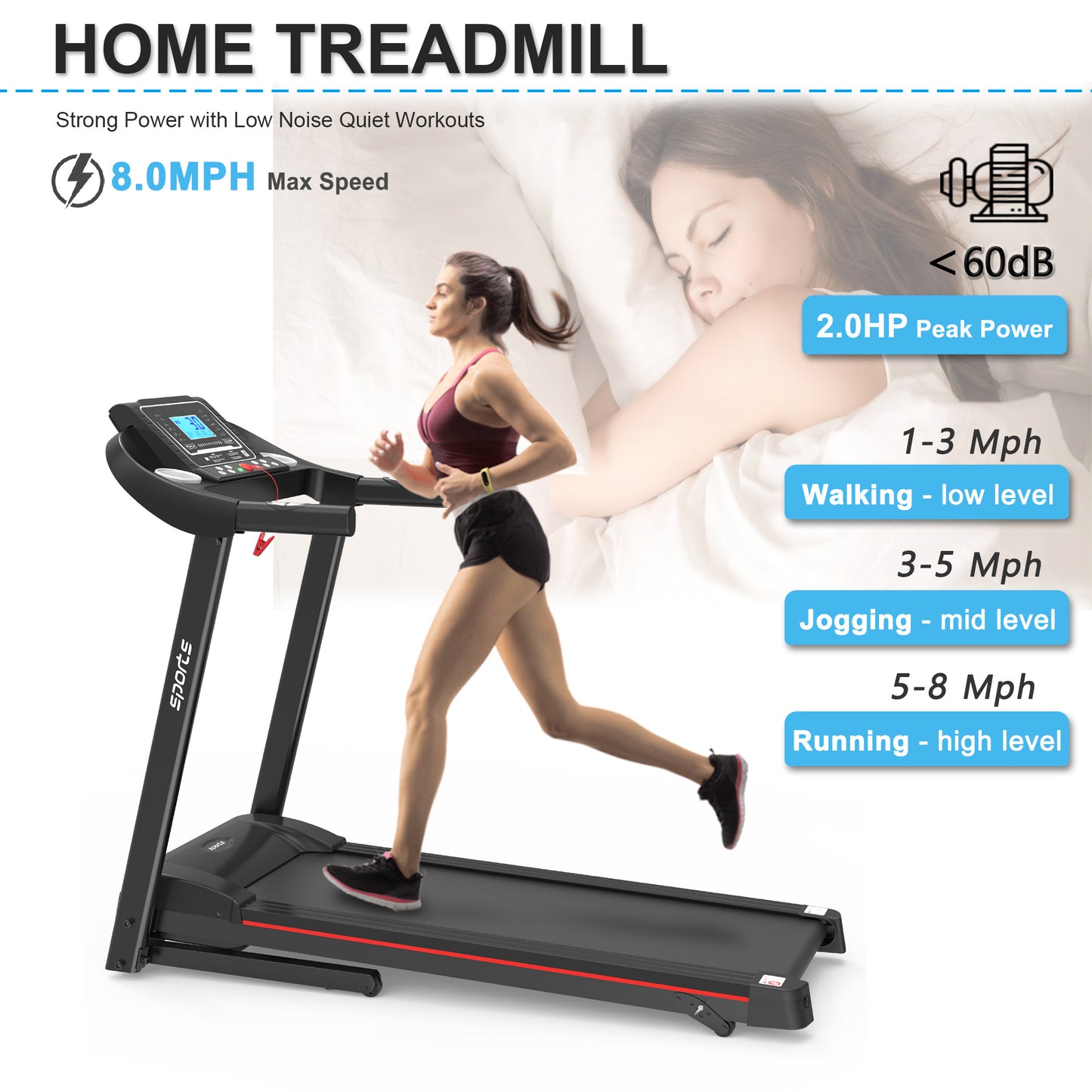 Foldable Treadmill with LCD Screen, Bluetooth Music & APP