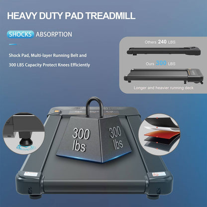 Under Desk Treadmill Walking Pad – 2.5HP, Remote Control, 300 LB Capacity