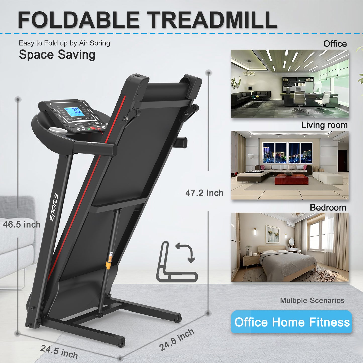 Foldable Treadmill with LCD Screen, Bluetooth Music & APP